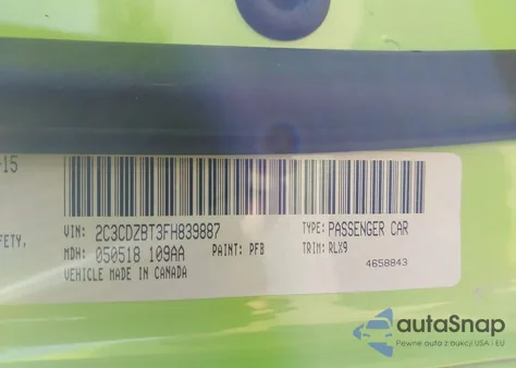 2015 Dodge Challenger R/T Plus z USA, uszkodzony, nr VIN 2C3CDZBT3FH839887